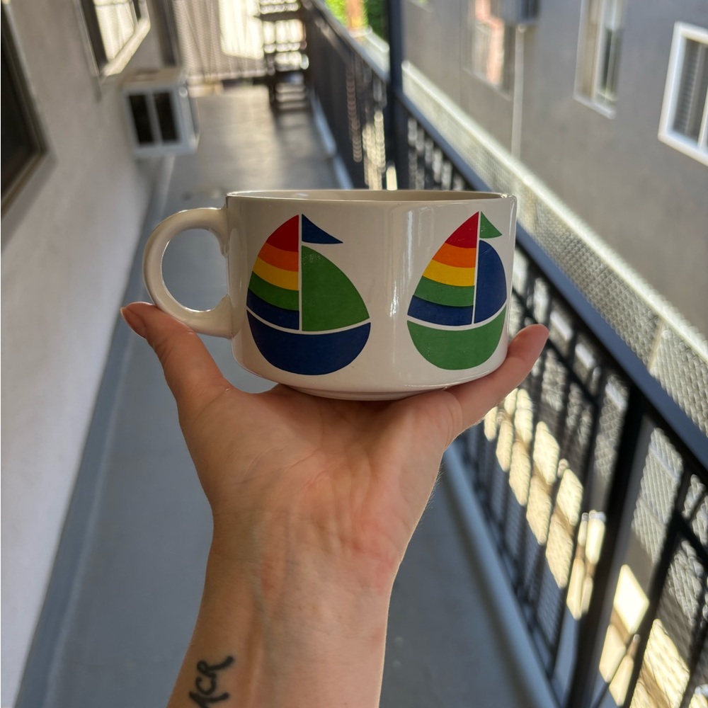 Vintage 1980s Grant Howard Sailboat Soup Mug (12oz) - multicolor mug